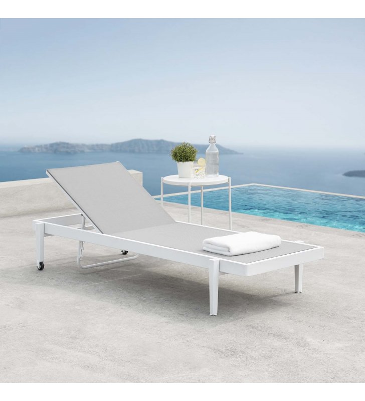 Charleston Outdoor Patio Chaise Lounge Chair in White Gray - Lexmod