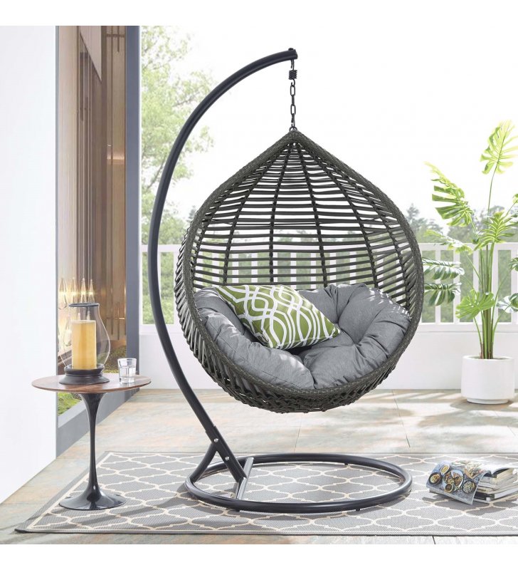Garner Teardrop Outdoor Patio Swing Chair in Gray Gray - Lexmod