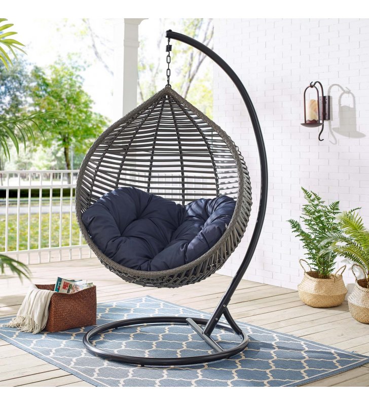 Garner Teardrop Outdoor Patio Swing Chair in Gray Navy - Lexmod
