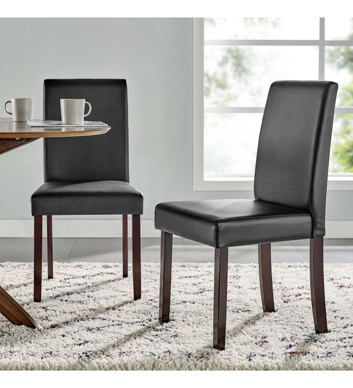 Prosper Faux Leather Dining Side Chair Set of 2 in Black - Lexmod