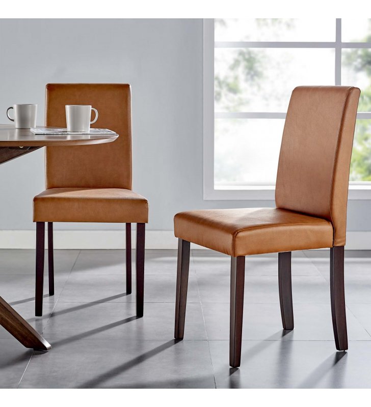 Prosper Faux Leather Dining Side Chair Set of 2 in Tan - Lexmod