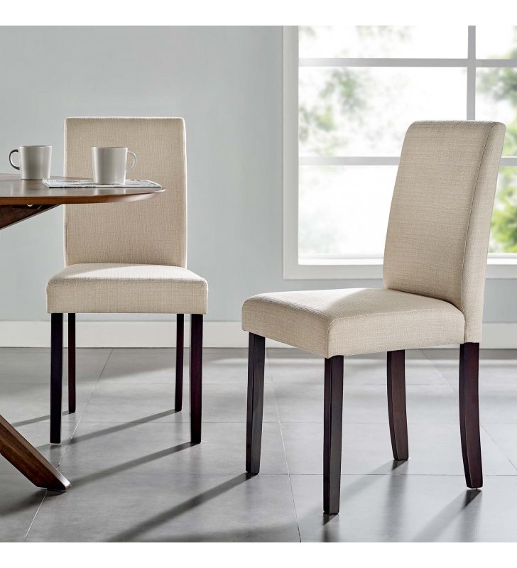 Prosper Upholstered Fabric Dining Side Chair Set of 2 in Beige - Lexmod