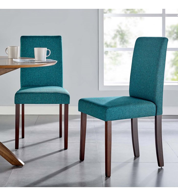Prosper Upholstered Fabric Dining Side Chair Set of 2 in Teal - Lexmod