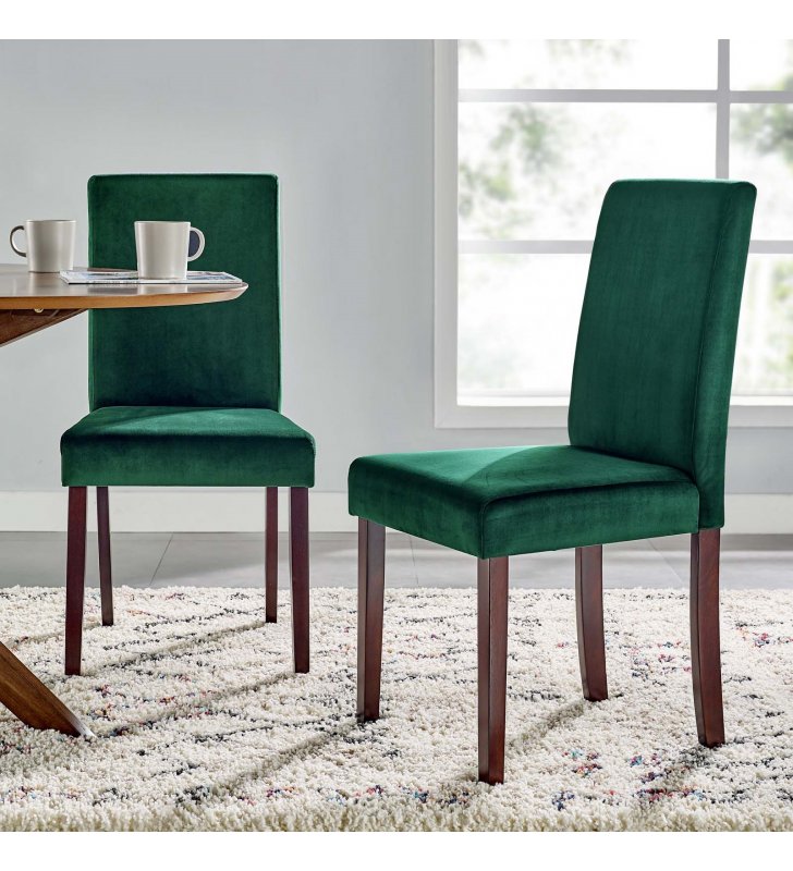 Prosper Upholstered Velvet Dining Side Chair Set of 2 in Green - Lexmod