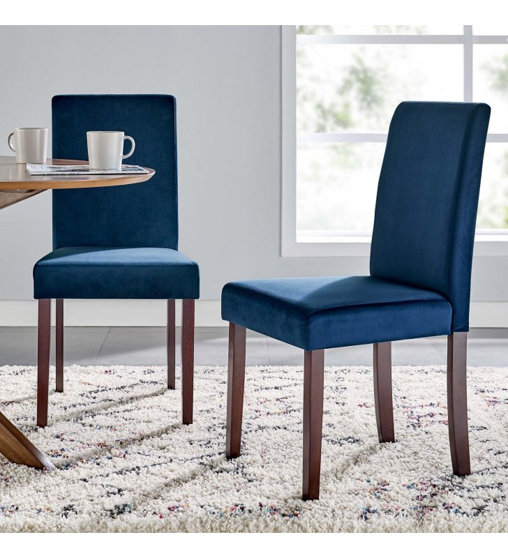Prosper Upholstered Velvet Dining Side Chair Set of 2 in Navy - Lexmod