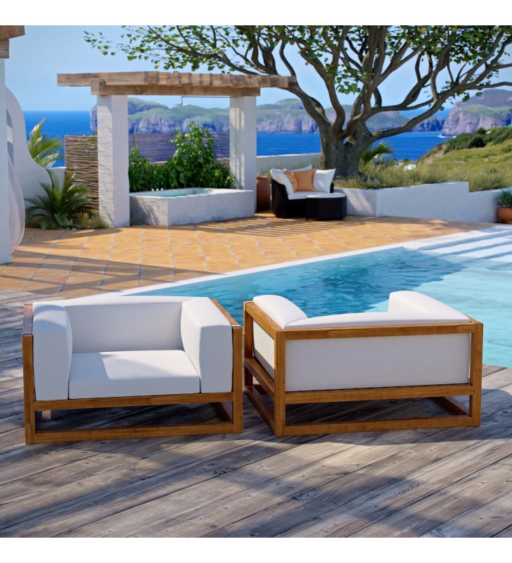Newbury 2 Piece Outdoor Patio Premium Grade A Teak Wood Set in Natural White - Lexmod