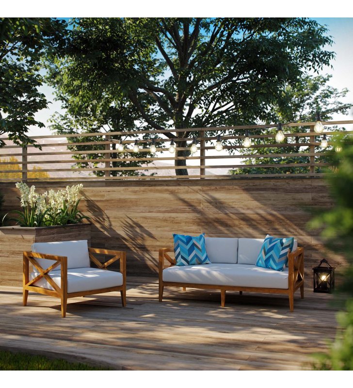 Northlake 2 Piece Outdoor Patio Premium Grade A Teak Wood Set in Natural White - Lexmod