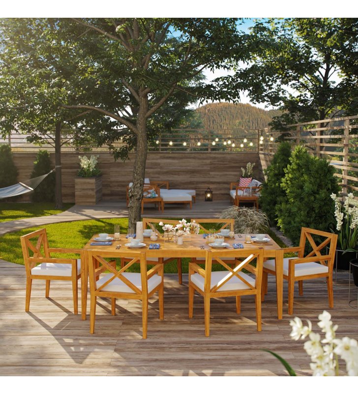 Northlake 7 Piece Outdoor Patio Premium Grade A Teak Wood Set in Natural White - Lexmod