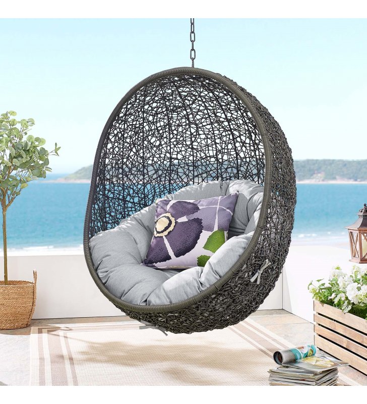 Hide Sunbrella Fabric Swing Outdoor Patio Lounge Chair Without Stand in Gray Gray - Lexmod