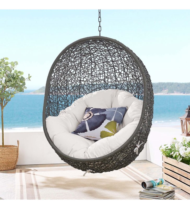Hide Sunbrella Fabric Swing Outdoor Patio Lounge Chair Without Stand in Gray White - Lexmod