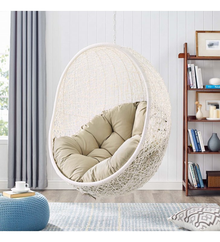 Hide Sunbrella Fabric Swing Outdoor Patio Lounge Chair Without Stand in White Beige - Lexmod