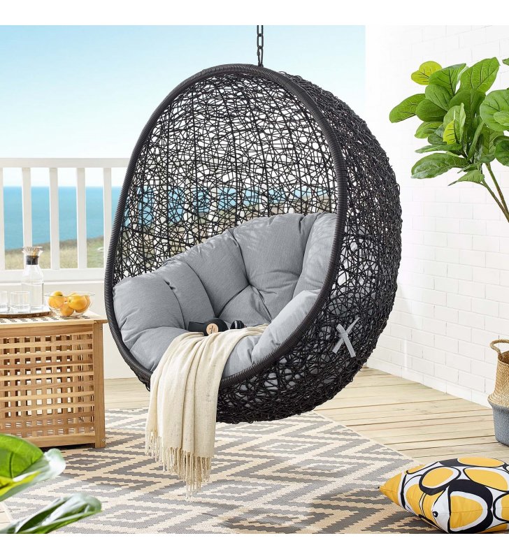 Encase Sunbrella Fabric Swing Outdoor Patio Lounge Chair Without Stand in Black Gray - Lexmod