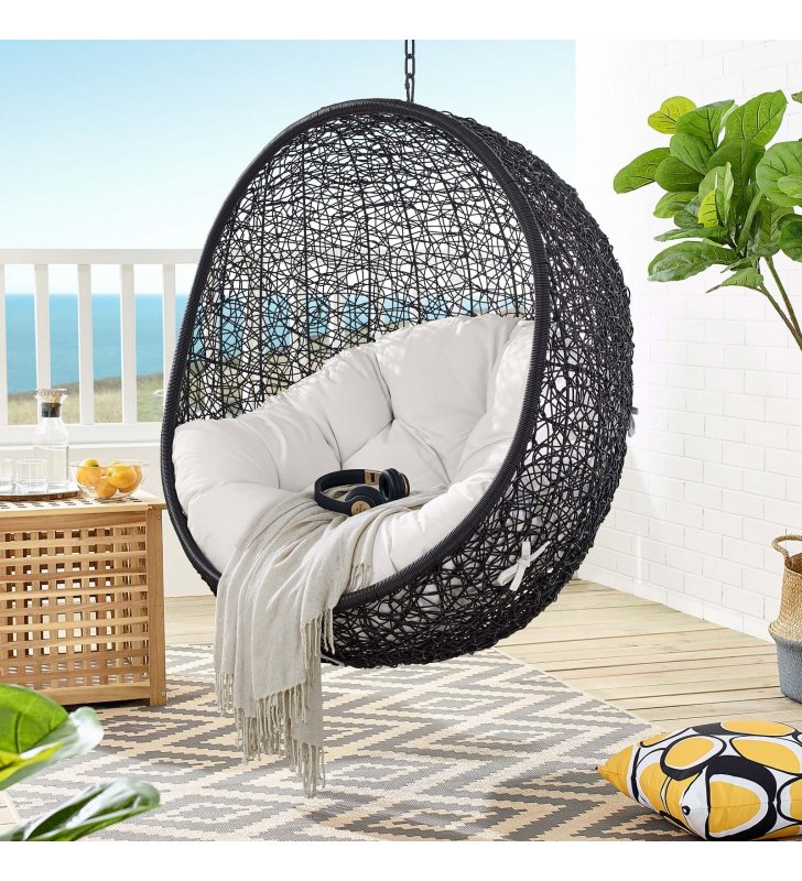 Encase Sunbrella Fabric Swing Outdoor Patio Lounge Chair Without Stand in Black White - Lexmod