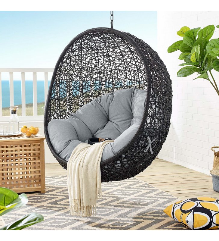 Encase Swing Outdoor Patio Lounge Chair Without Stand in Black Gray - Lexmod