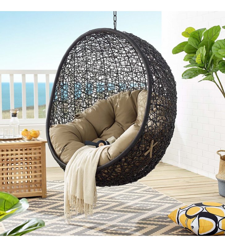 Encase Swing Outdoor Patio Lounge Chair Without Stand in Black Mocha - Lexmod