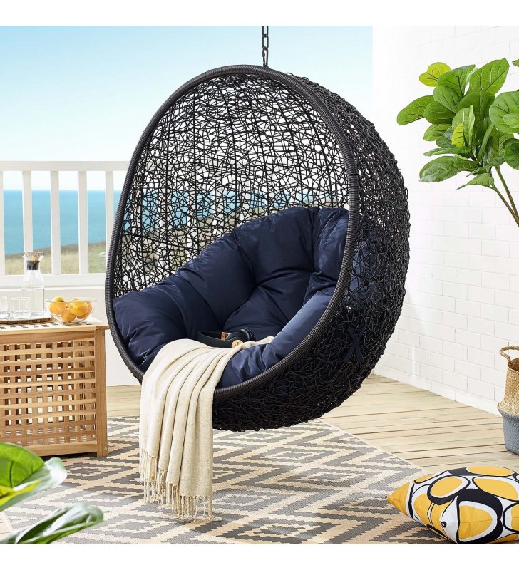 Encase Swing Outdoor Patio Lounge Chair Without Stand in Black Navy - Lexmod