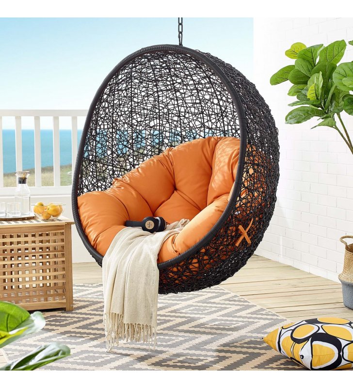 Encase Swing Outdoor Patio Lounge Chair Without Stand in Black Orange - Lexmod