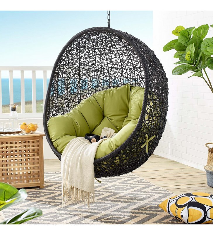 Encase Swing Outdoor Patio Lounge Chair Without Stand in Black Peridot - Lexmod