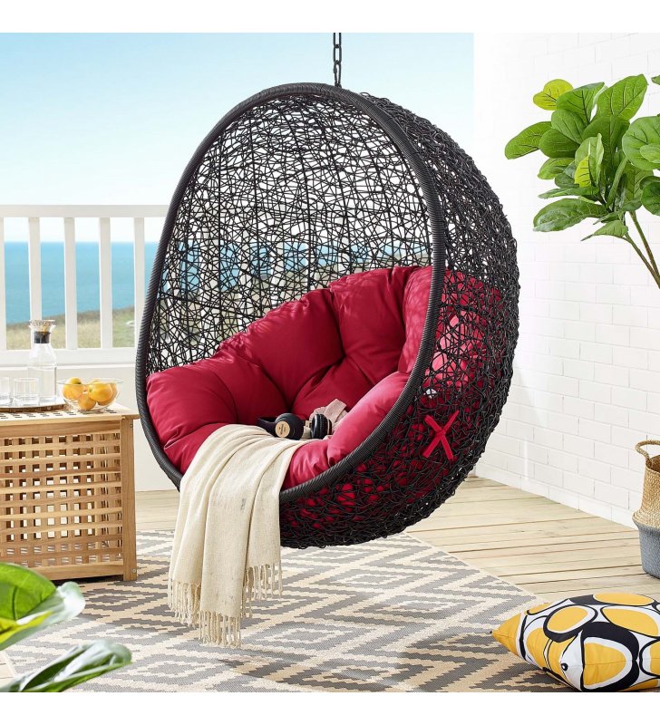 Encase Swing Outdoor Patio Lounge Chair Without Stand in Black Red - Lexmod