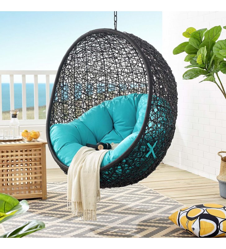 Encase Swing Outdoor Patio Lounge Chair Without Stand in Black Turquoise - Lexmod