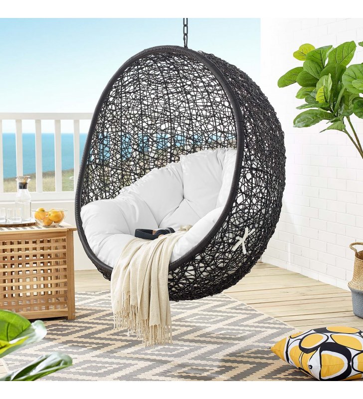 Encase Swing Outdoor Patio Lounge Chair Without Stand in Black White - Lexmod