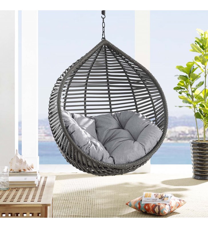 Garner Teardrop Outdoor Patio Swing Chair Without Stand in Gray Gray - Lexmod
