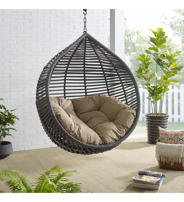 Garner Teardrop Outdoor Patio Swing Chair Without Stand in Gray Mocha - Lexmod