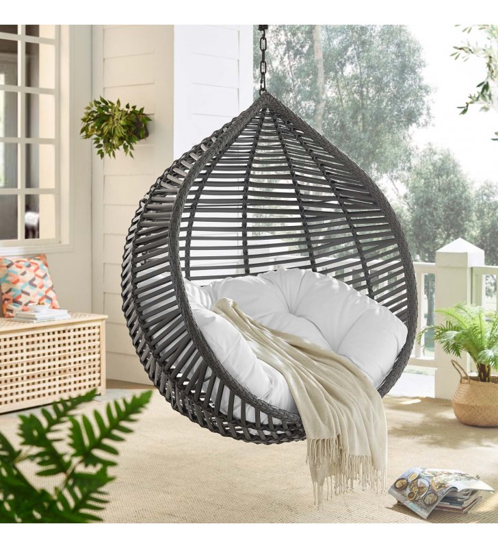 Garner Teardrop Outdoor Patio Swing Chair Without Stand in Gray White - Lexmod