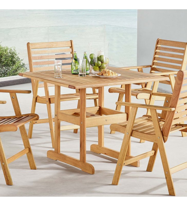 Hatteras 36" Square Outdoor Patio Eucalyptus Wood Dining Table in Natural - Lexmod