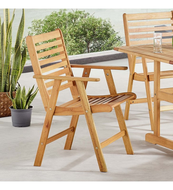 Hatteras Outdoor Patio Eucalyptus Wood Dining Armchair in Natural - Lexmod
