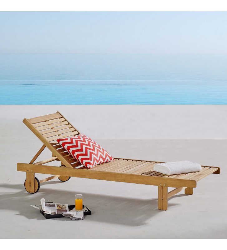 Hatteras Outdoor Patio Eucalyptus Wood Chaise Lounge Chair in Natural - Lexmod