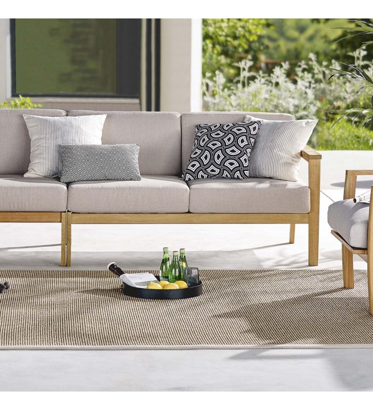 Sedona Outdoor Patio Eucalyptus Wood Right-Facing Loveseat in Natural Taupe - Lexmod