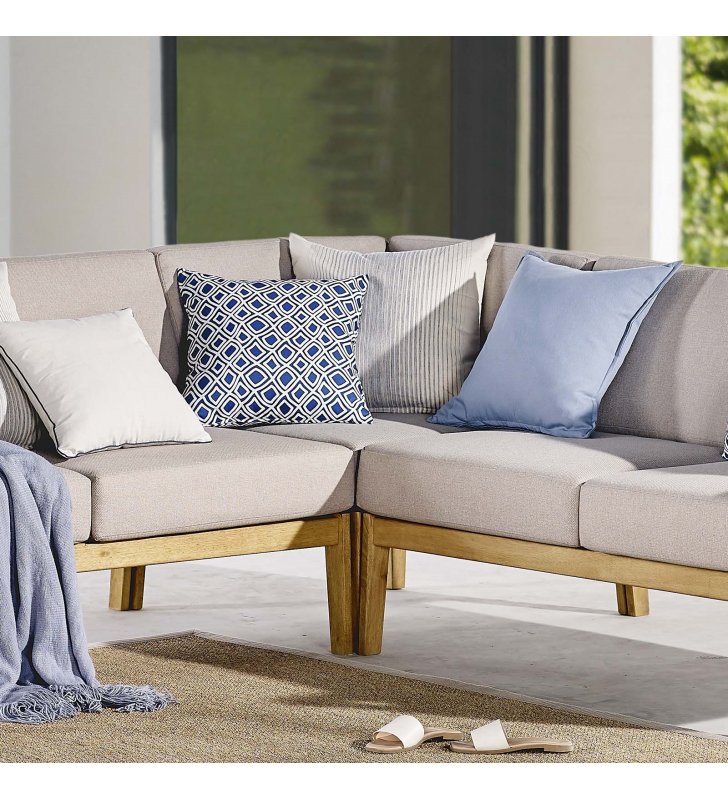 Sedona Outdoor Patio Eucalyptus Wood Sectional Sofa Corner Chair in Natural Taupe - Lexmod