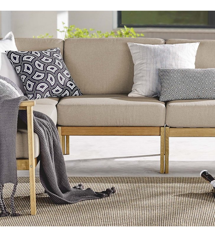 Sedona Outdoor Patio Eucalyptus Wood Sectional Sofa Armless Chair in Natural Taupe - Lexmod