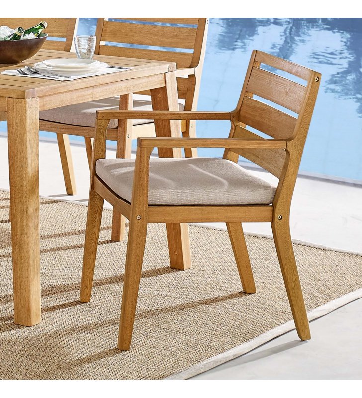 Portsmouth Karri Wood Outdoor Patio Dining Armchair in Natural Taupe - Lexmod