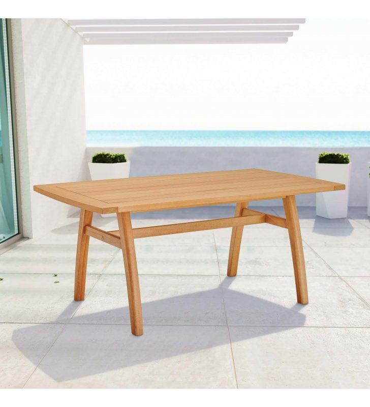Orlean 57" Outdoor Patio Eucalyptus Wood Dining Table in Natural - Lexmod
