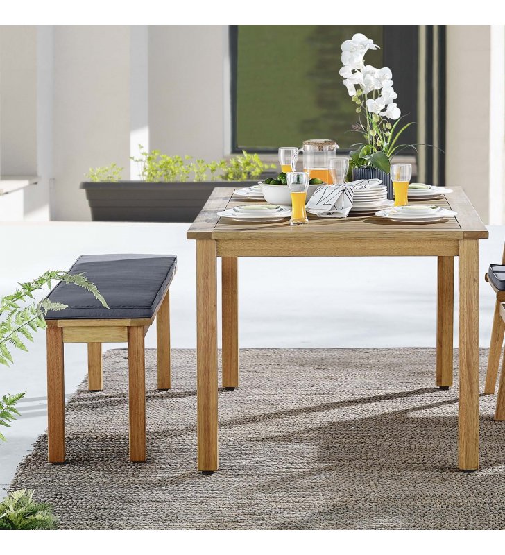 Syracuse Outdoor Patio Dining Table and Bench Set in Natural Gray - Lexmod