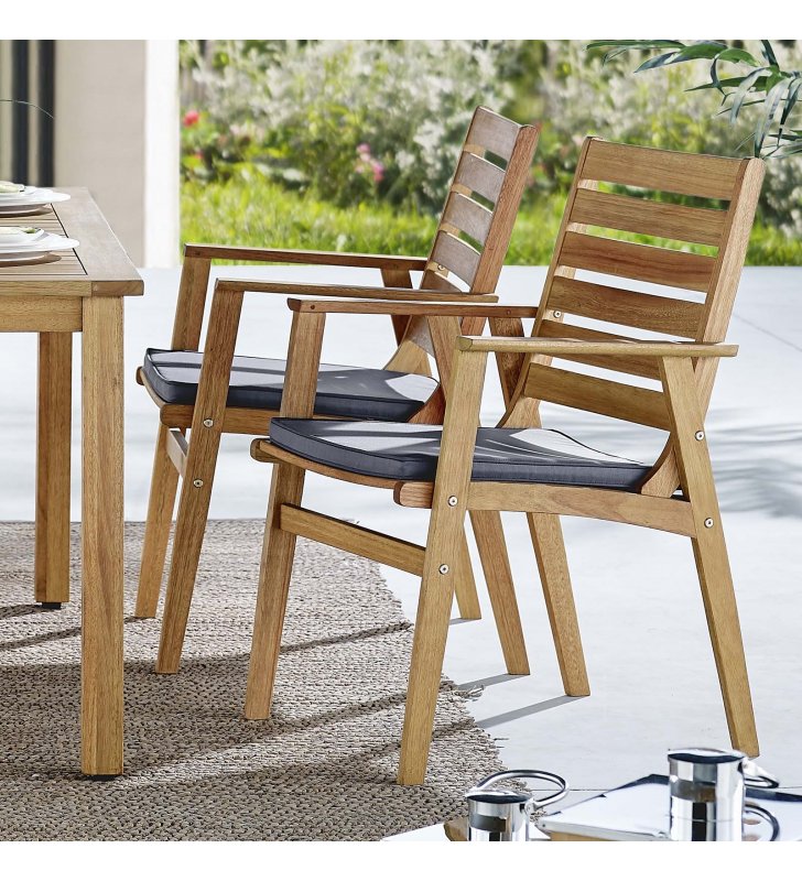 Syracuse Outdoor Patio Eucalyptus Wood Dining Chair Set of 2 in Natural Gray - Lexmod