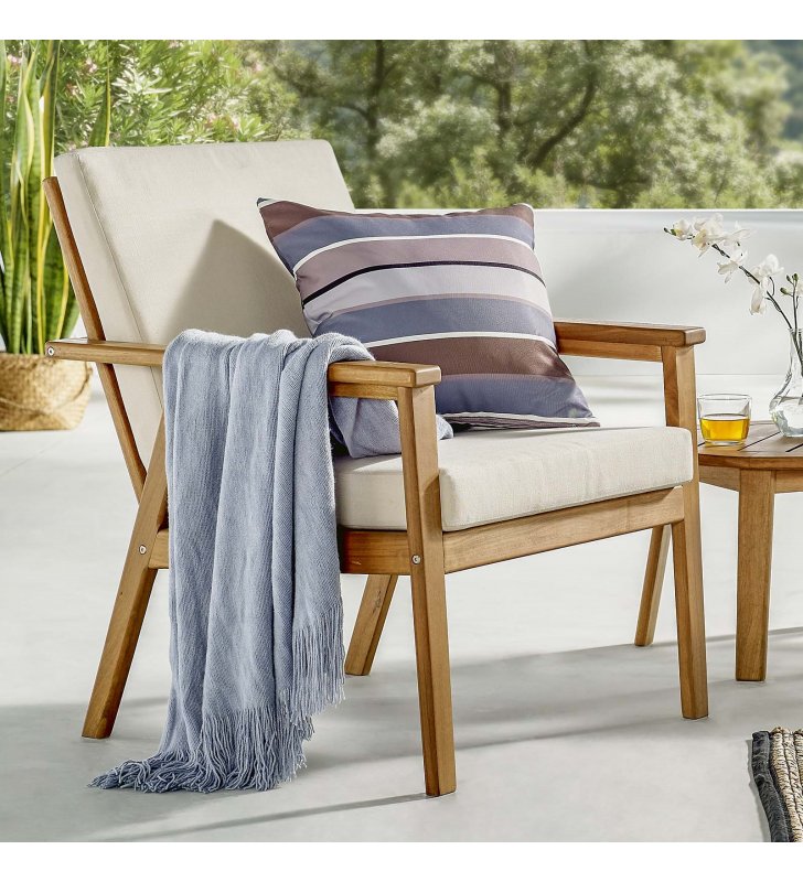 Vero Ash Wood Outdoor Patio Armchair in Natural Beige - Lexmod