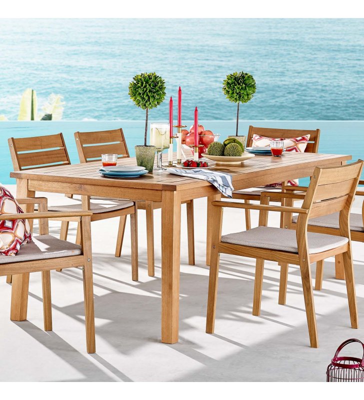 Viewscape 83" Outdoor Patio Ash Wood Dining Table in Natural - Lexmod