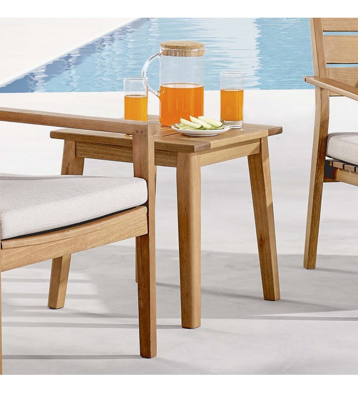 Viewscape Outdoor Patio Ash Wood End Table in Natural - Lexmod