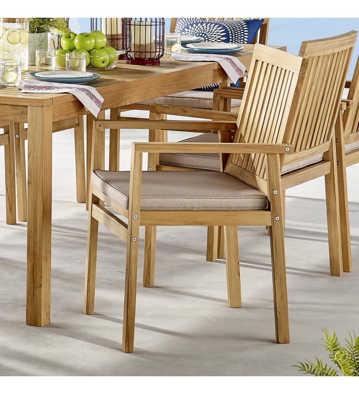 Farmstay Outdoor Patio Teak Wood Dining Armchair in Natural Taupe - Lexmod