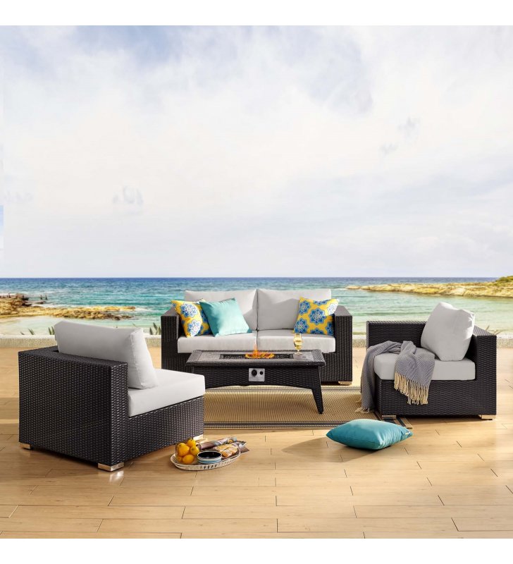 Convene 5 Piece Set Outdoor Patio with Fire Pit in Espresso White - Lexmod