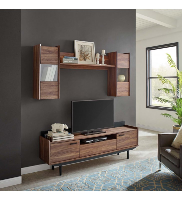Visionary 2 Piece Entertainment Center in Walnut Black - Lexmod