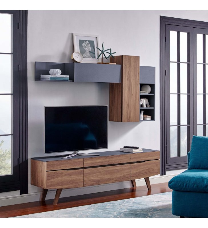Scope 2 Piece Entertainment Center in Walnut Gray - Lexmod