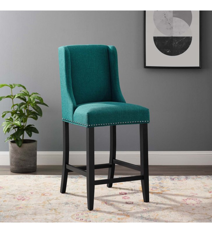 Baron Upholstered Fabric Counter Stool in Teal - Lexmod