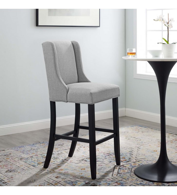 Baron Upholstered Fabric Bar Stool in Light Gray - Lexmod