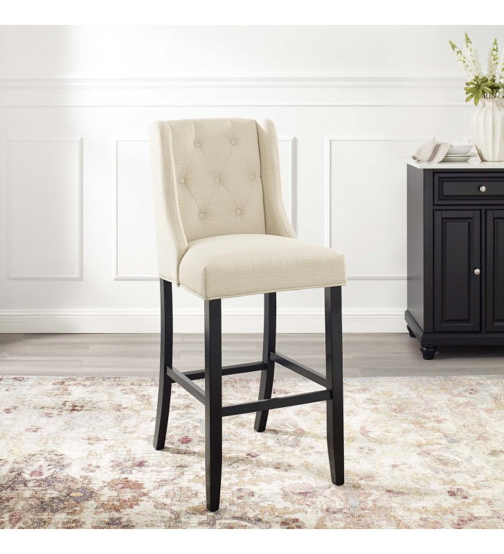 Baronet Tufted Button Upholstered Fabric Bar Stool in Beige - Lexmod