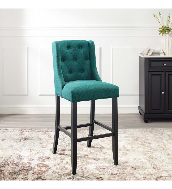 Baronet Tufted Button Upholstered Fabric Bar Stool in Teal - Lexmod
