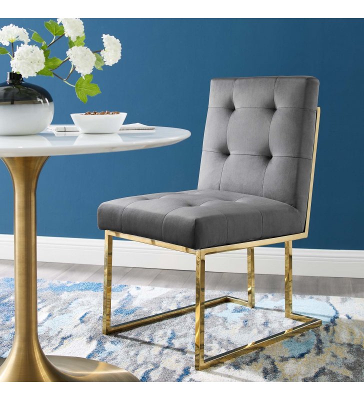 Privy Gold Stainless Steel Performance Velvet Dining Chair in Gold Charcoal - Lexmod